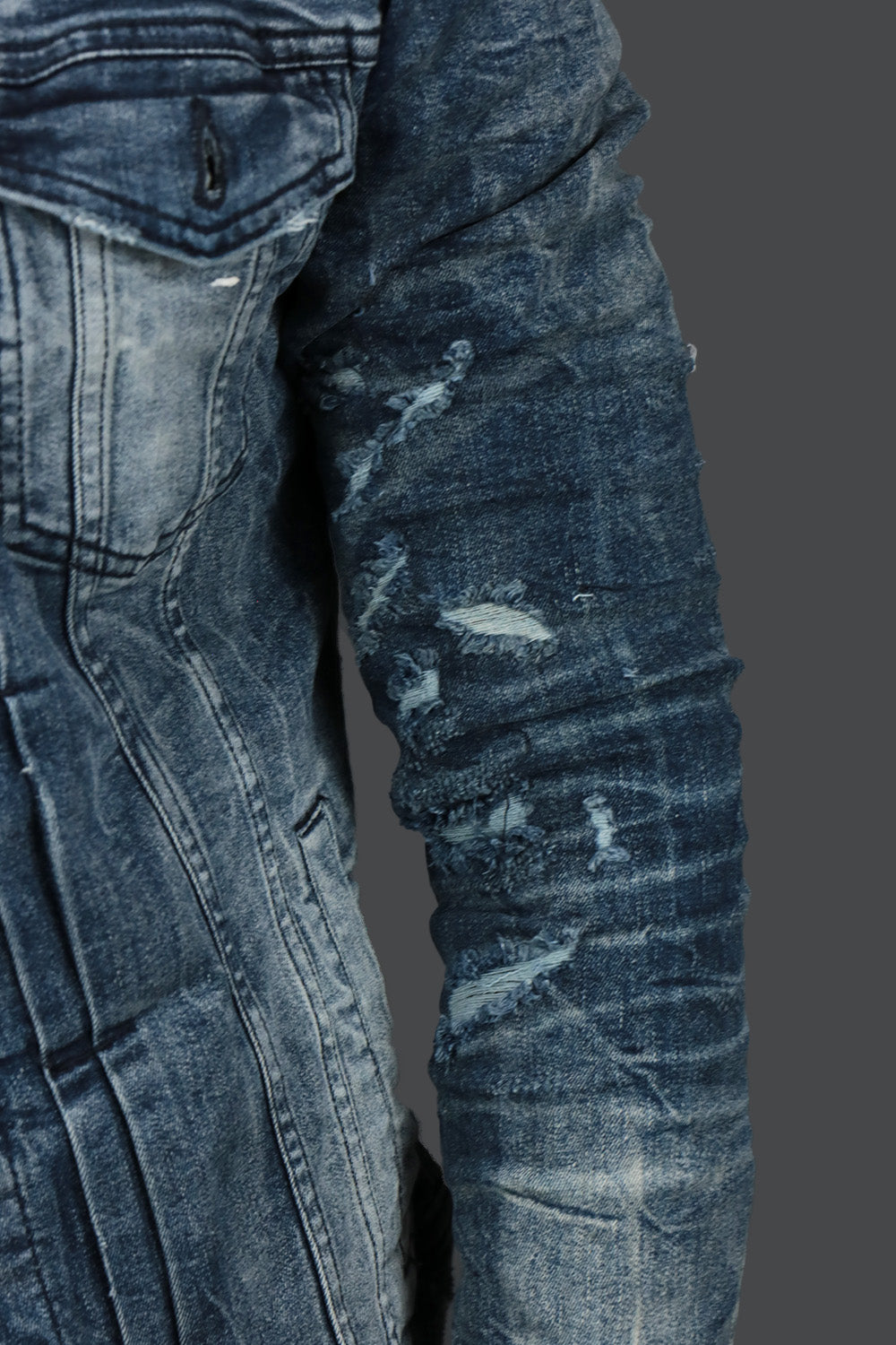 Deep Blue Distressed Denim Jacket | Jordan Craig