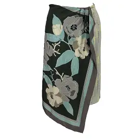 Dries Van Noten Olive & Pastels Silk Scarf Midi Skirt S