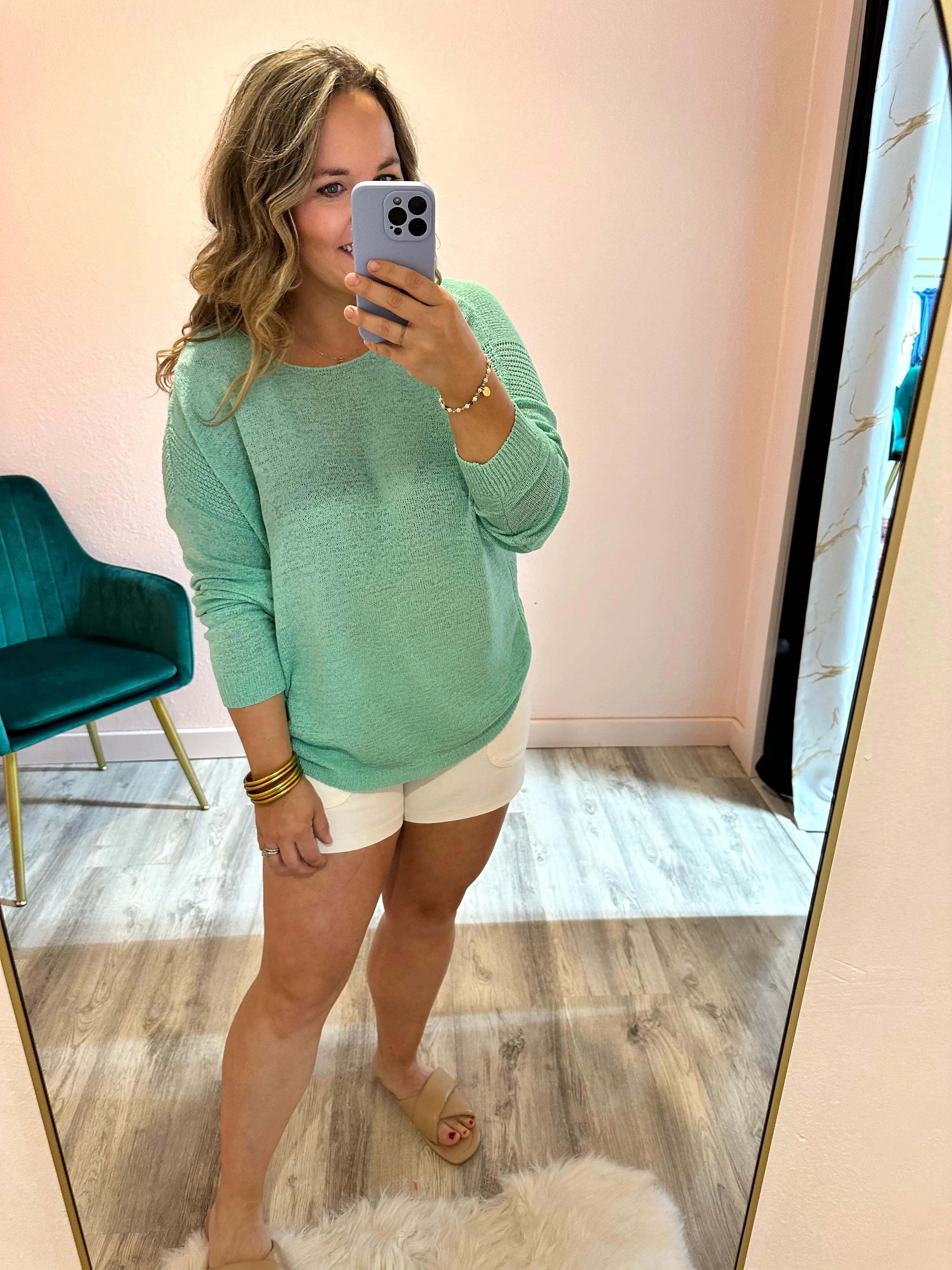 Drop Shoulder Rib Knit Top - Mint