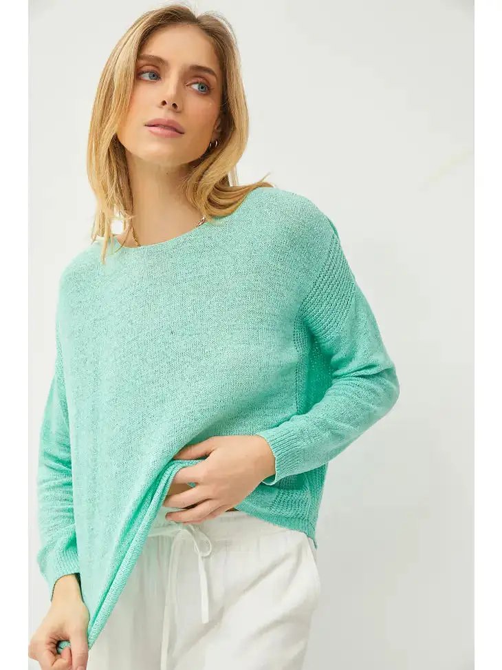 Drop Shoulder Rib Knit Top - Mint