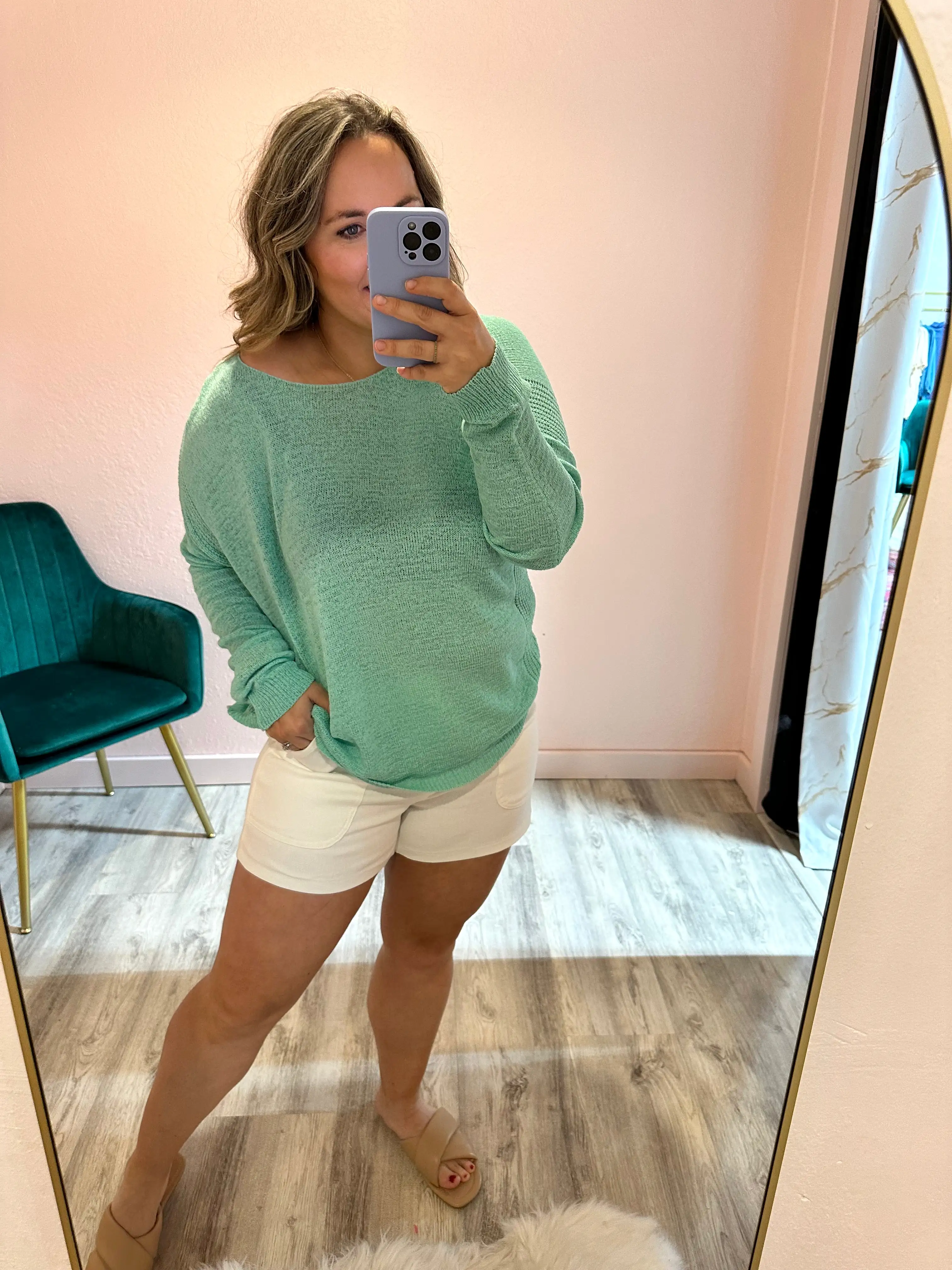 Drop Shoulder Rib Knit Top - Mint