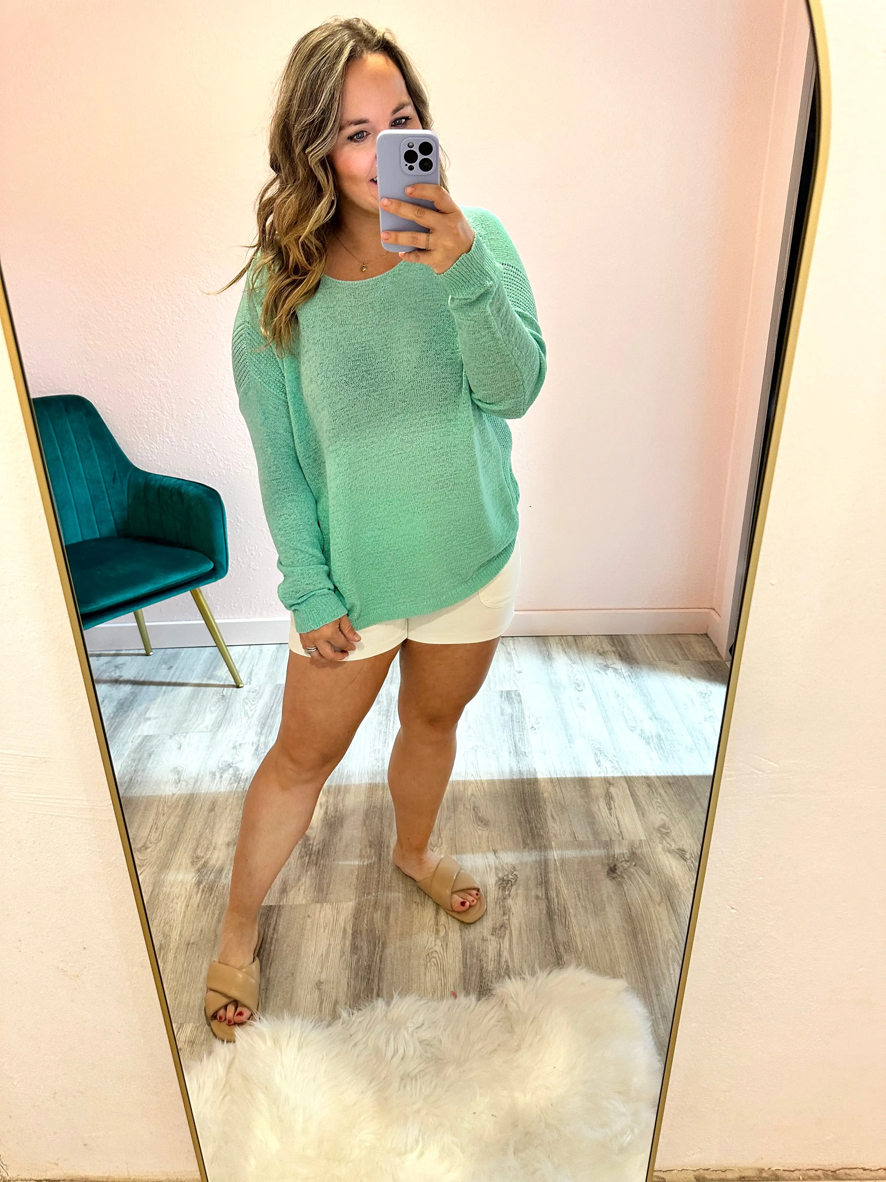 Drop Shoulder Rib Knit Top - Mint