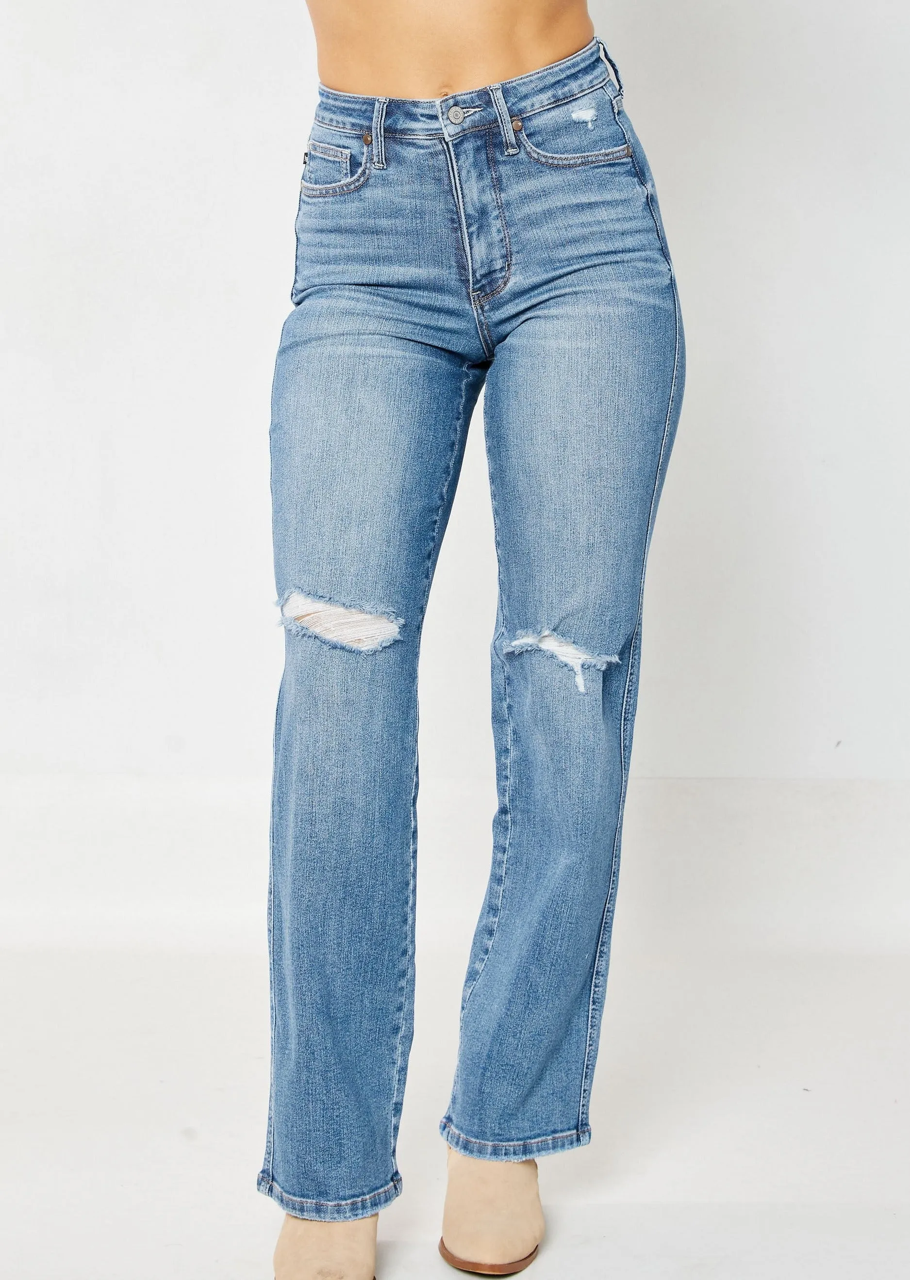 FINAL SALE - Judy Blue Distressed Knee Straight Jeans