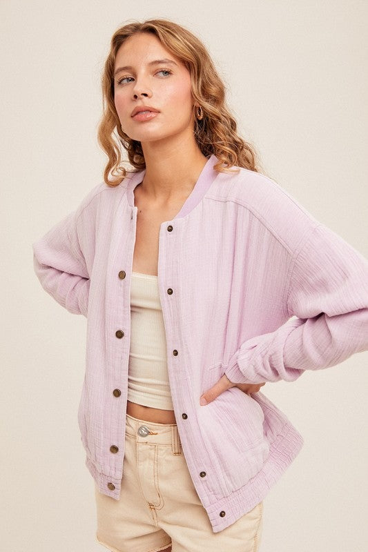 FINAL SALE - Light Orchid Gauze Bomber Jacket