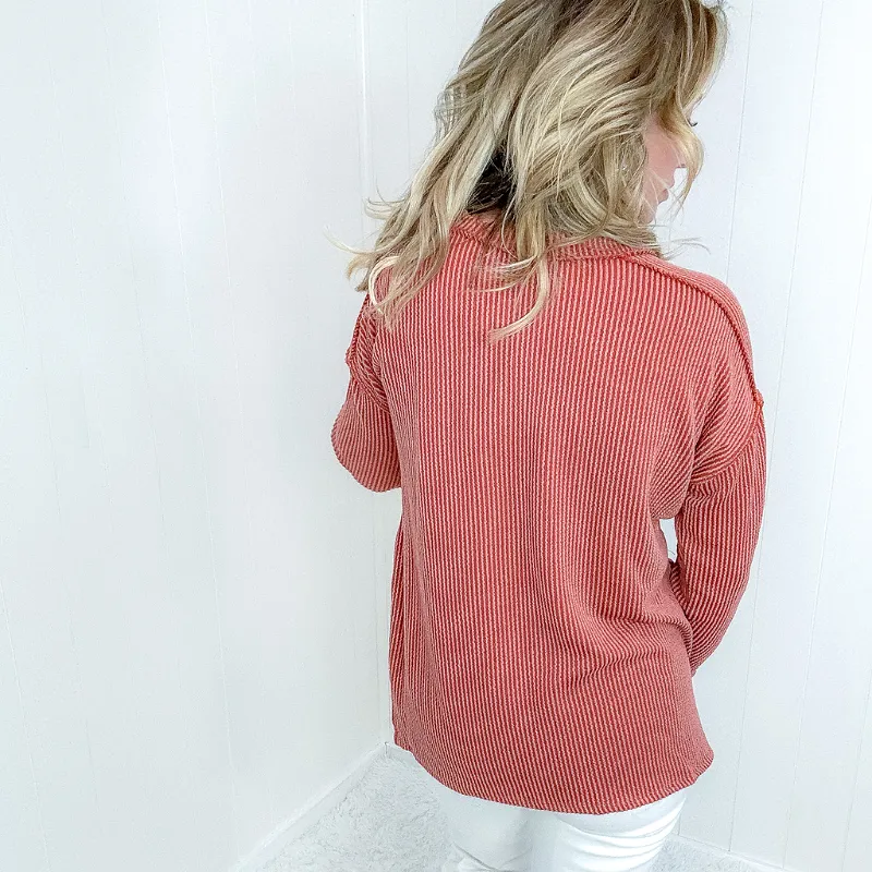 First and Foremost Rust Rib Knit Long Sleeve Top