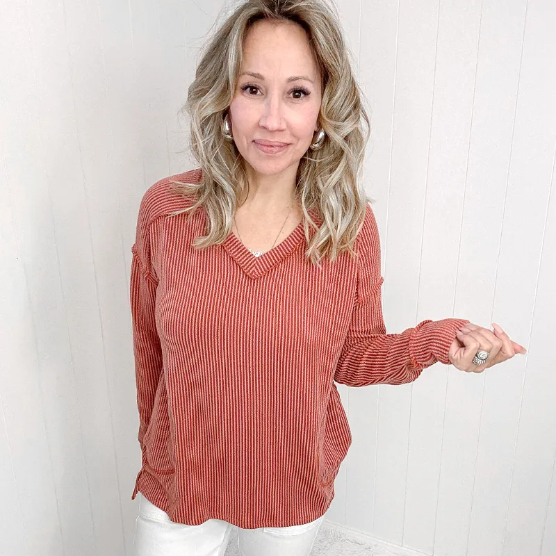 First and Foremost Rust Rib Knit Long Sleeve Top