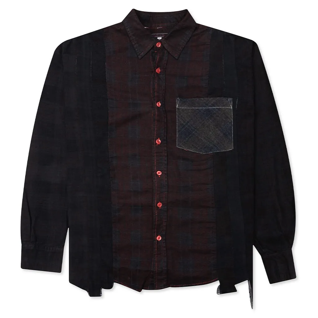 Flannel Shirt 7 Cuts Shirt Over Dye - Black