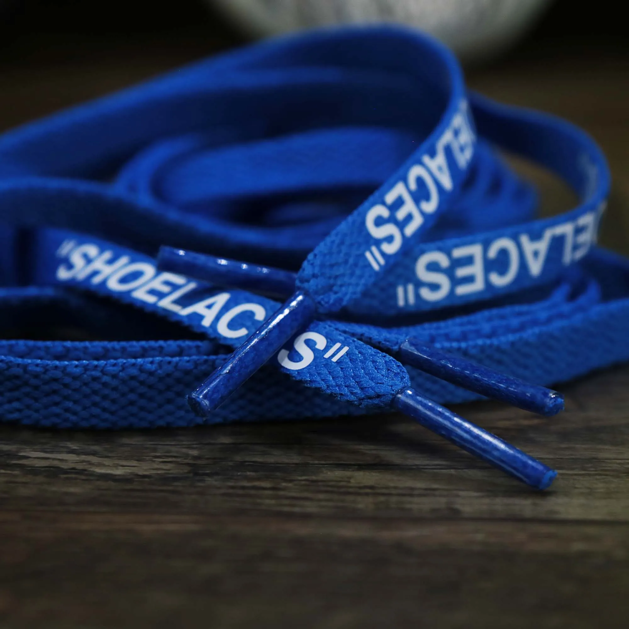 Flat Blue Shoelaces with “Shoelaces” Print | 120cm Capswag