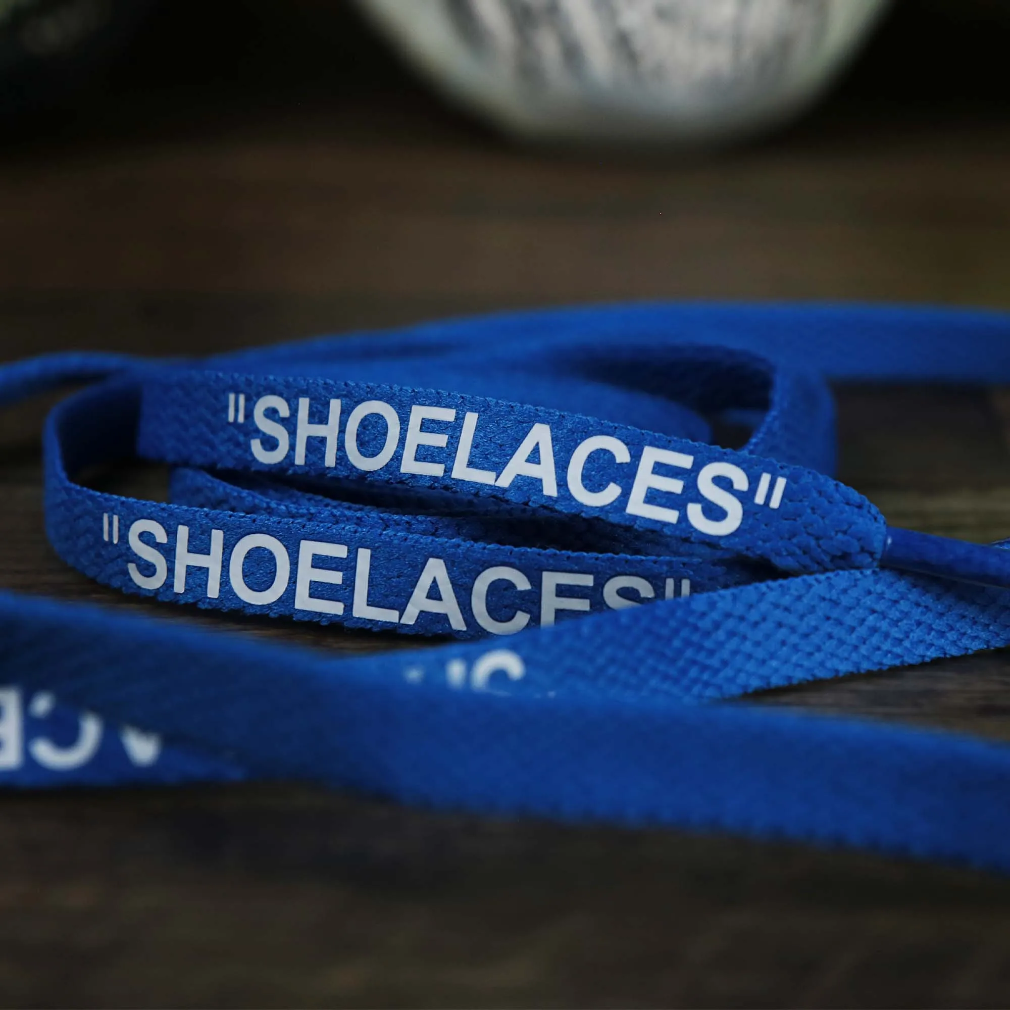 Flat Blue Shoelaces with “Shoelaces” Print | 120cm Capswag