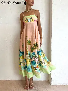 Floral Print A Lline Dress Women Sleeveless Tube Top High Waist Elegant Dresses 2023 Summer Fashion Prairie Chic Vestidos