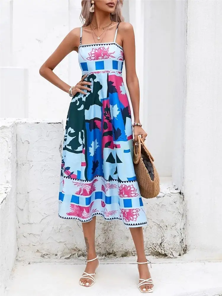 Floral Print A Lline Dress Women Sleeveless Tube Top High Waist Elegant Dresses 2023 Summer Fashion Prairie Chic Vestidos