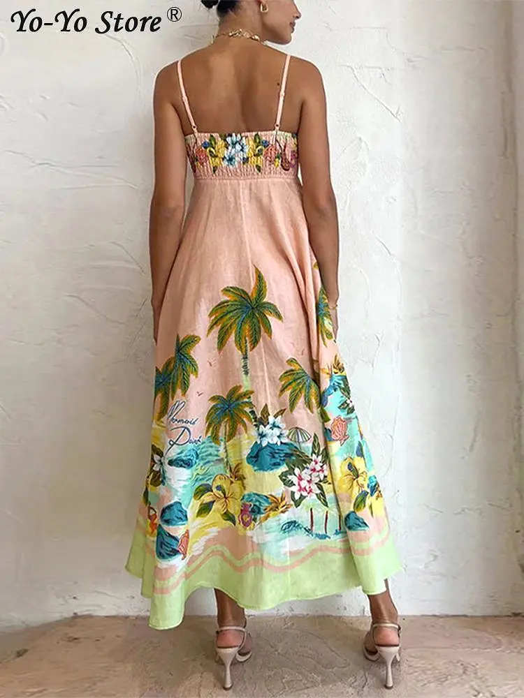 Floral Print A Lline Dress Women Sleeveless Tube Top High Waist Elegant Dresses 2023 Summer Fashion Prairie Chic Vestidos