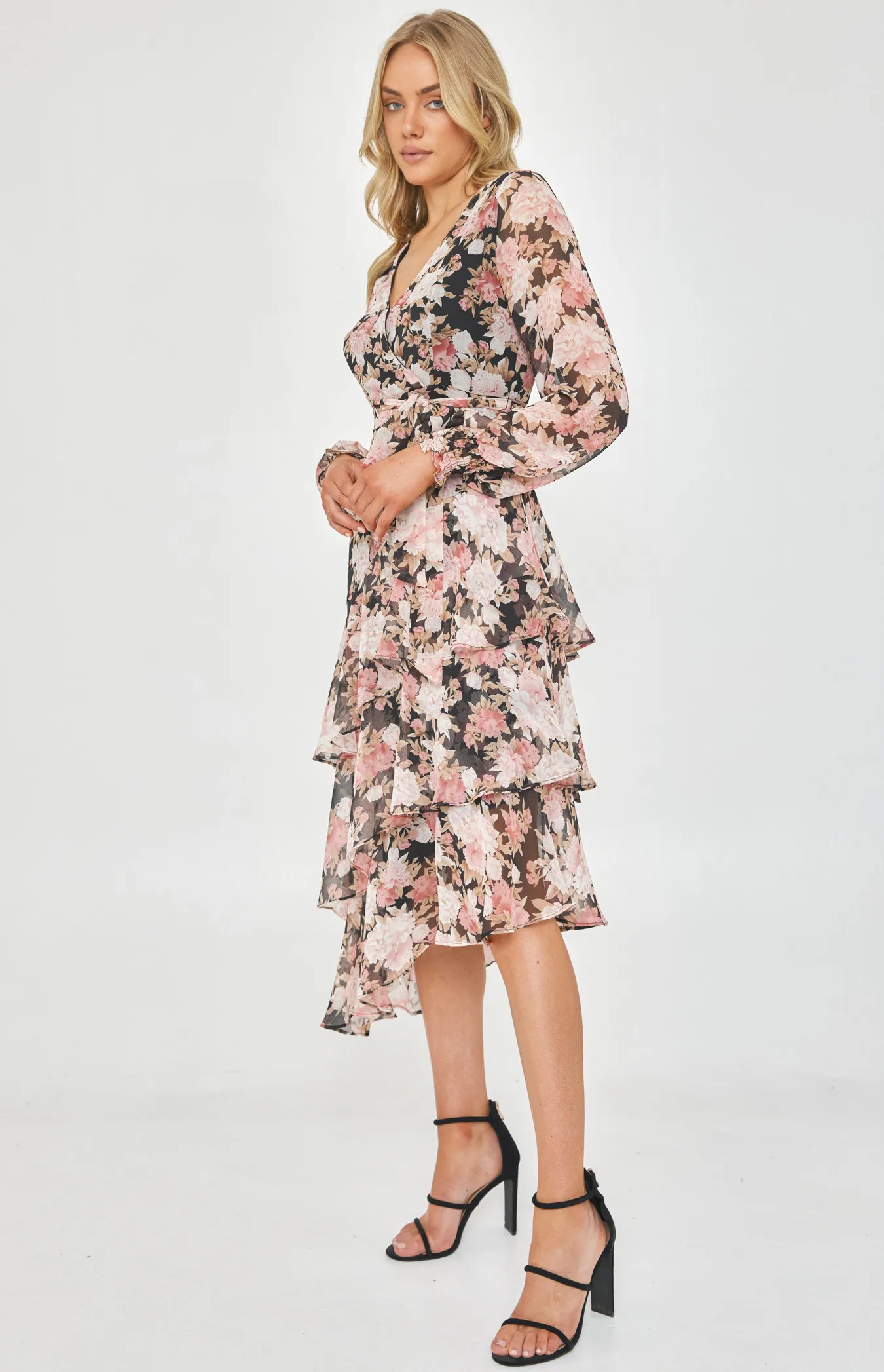 Floral Tiered Hem Midi Dress (ADR1151A)