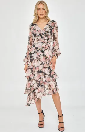 Floral Tiered Hem Midi Dress (ADR1151A)