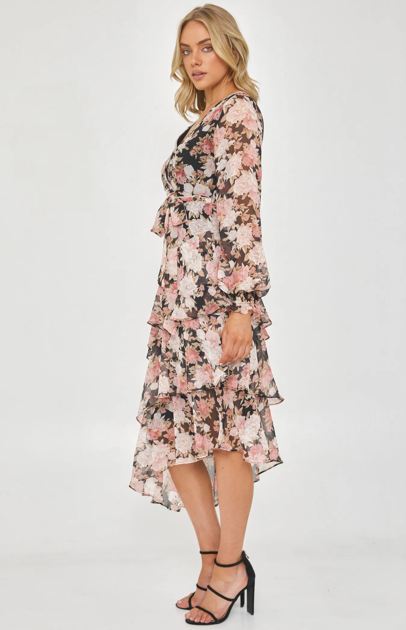 Floral Tiered Hem Midi Dress (ADR1151A)