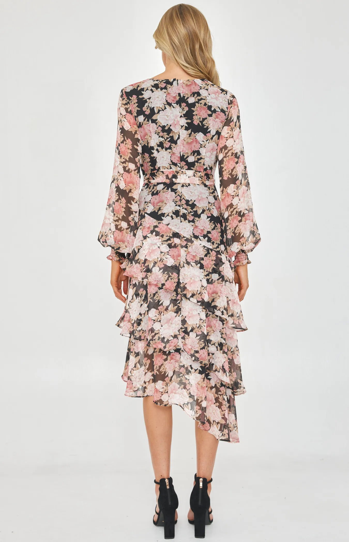 Floral Tiered Hem Midi Dress (ADR1151A)