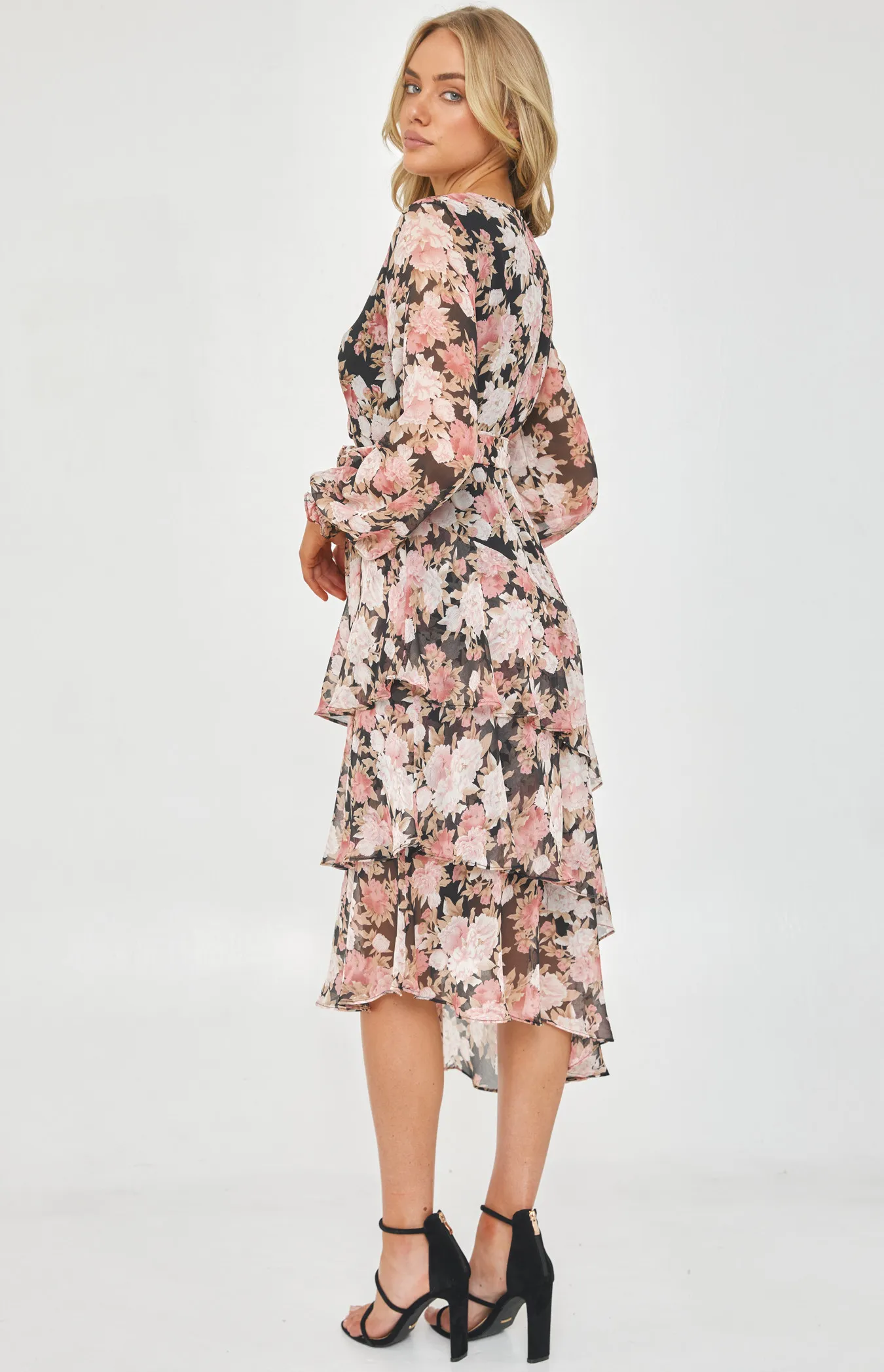 Floral Tiered Hem Midi Dress (ADR1151A)