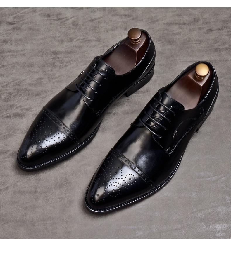 Formal Men’s Black Genuine Leather Oxford Wedding Dress Shoes