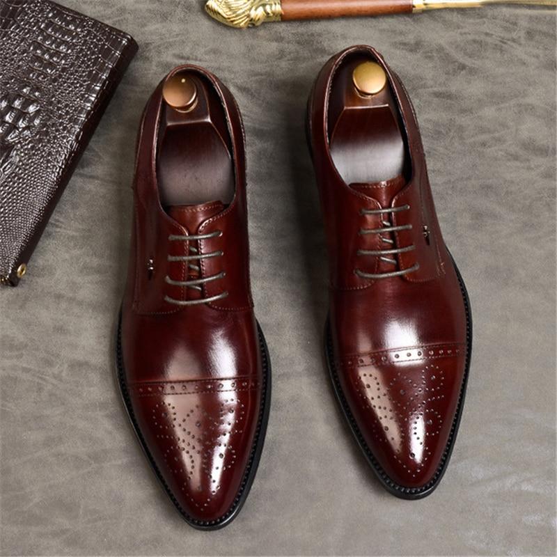 Formal Men’s Black Genuine Leather Oxford Wedding Dress Shoes