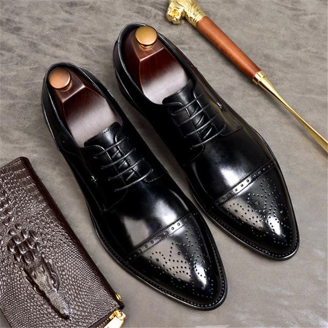 Formal Men’s Black Genuine Leather Oxford Wedding Dress Shoes