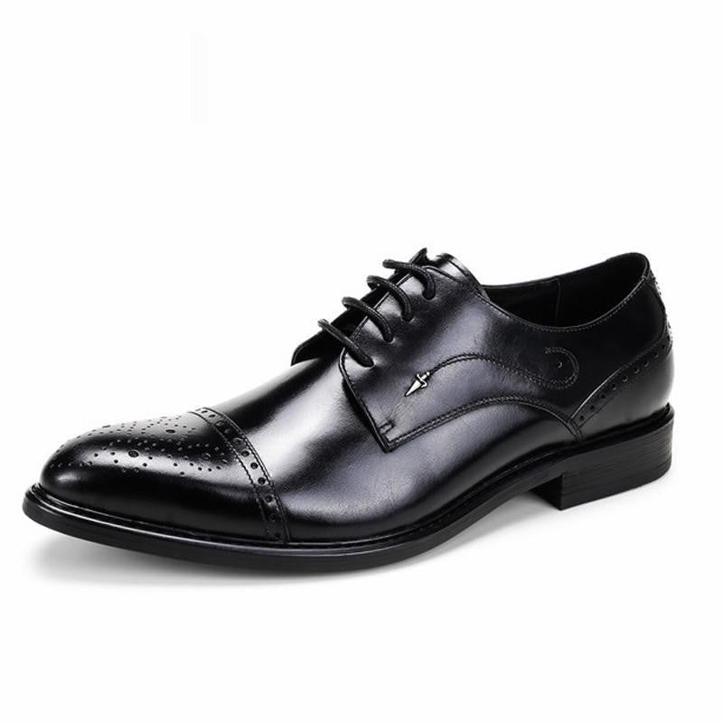 Formal Men’s Black Genuine Leather Oxford Wedding Dress Shoes