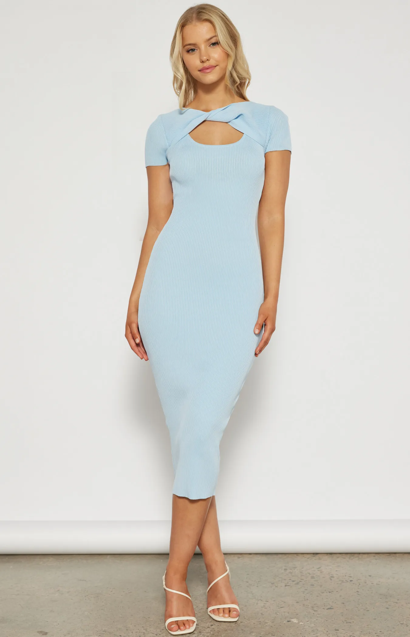 Front Twist Neckline Knit Midi Dress (WKN641)