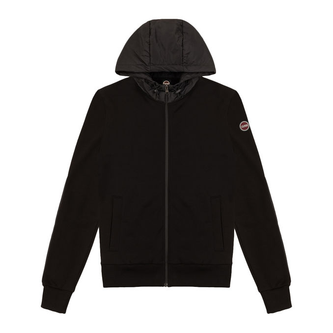 FULL ZIP HOODIE WITH NYLON INSERTS Man Black