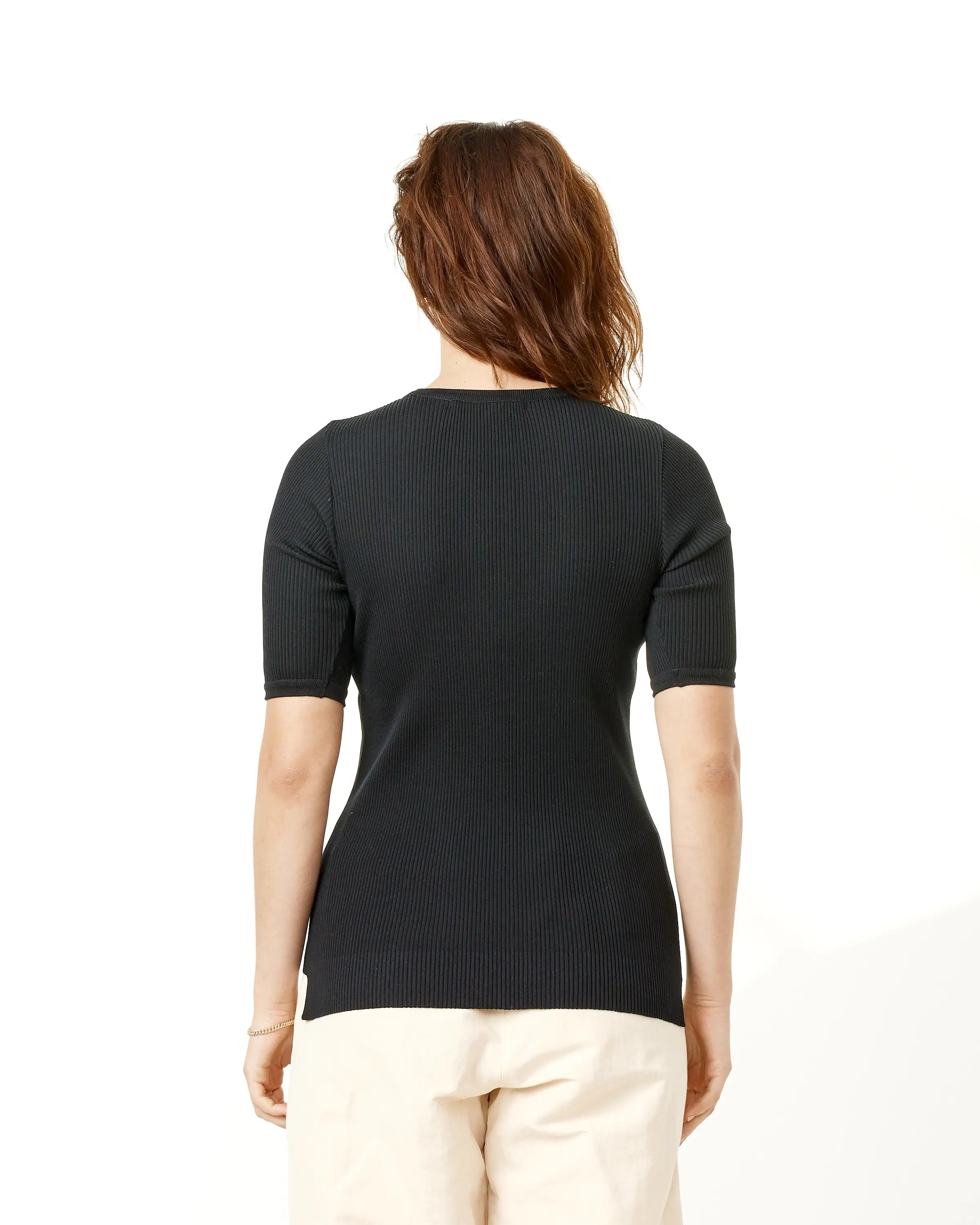 Giza High Gauge Rib Knit Tee in Black