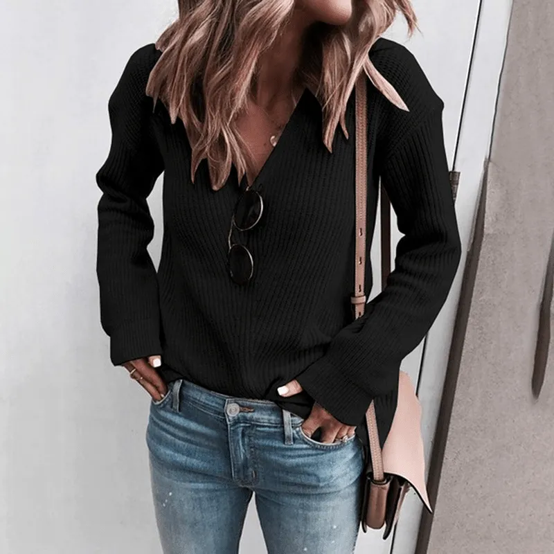 Haute Edition Rib Knit V-Neck Long Sleeve Tee