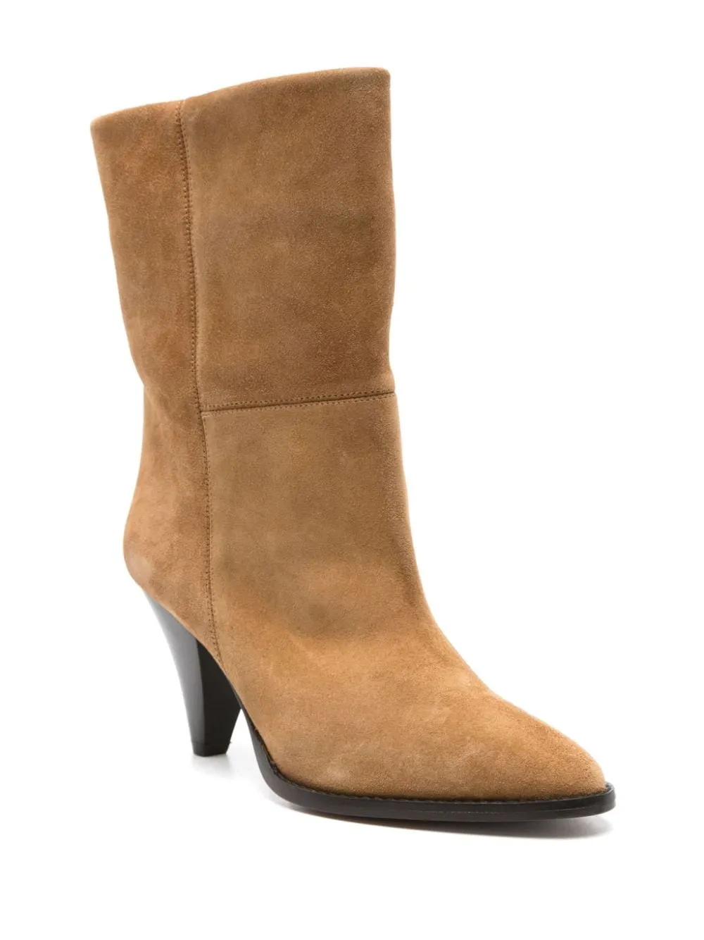 ISABEL MARANT Chic Camel Suede Slip-On Boots with Mid Cone Heel