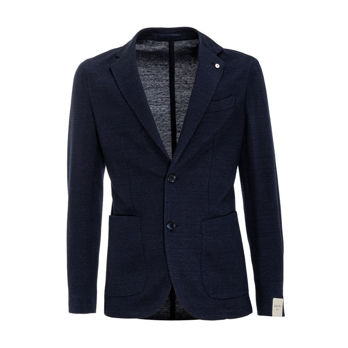 JACKET IN HERRINGBONE FABRIC Man Blue