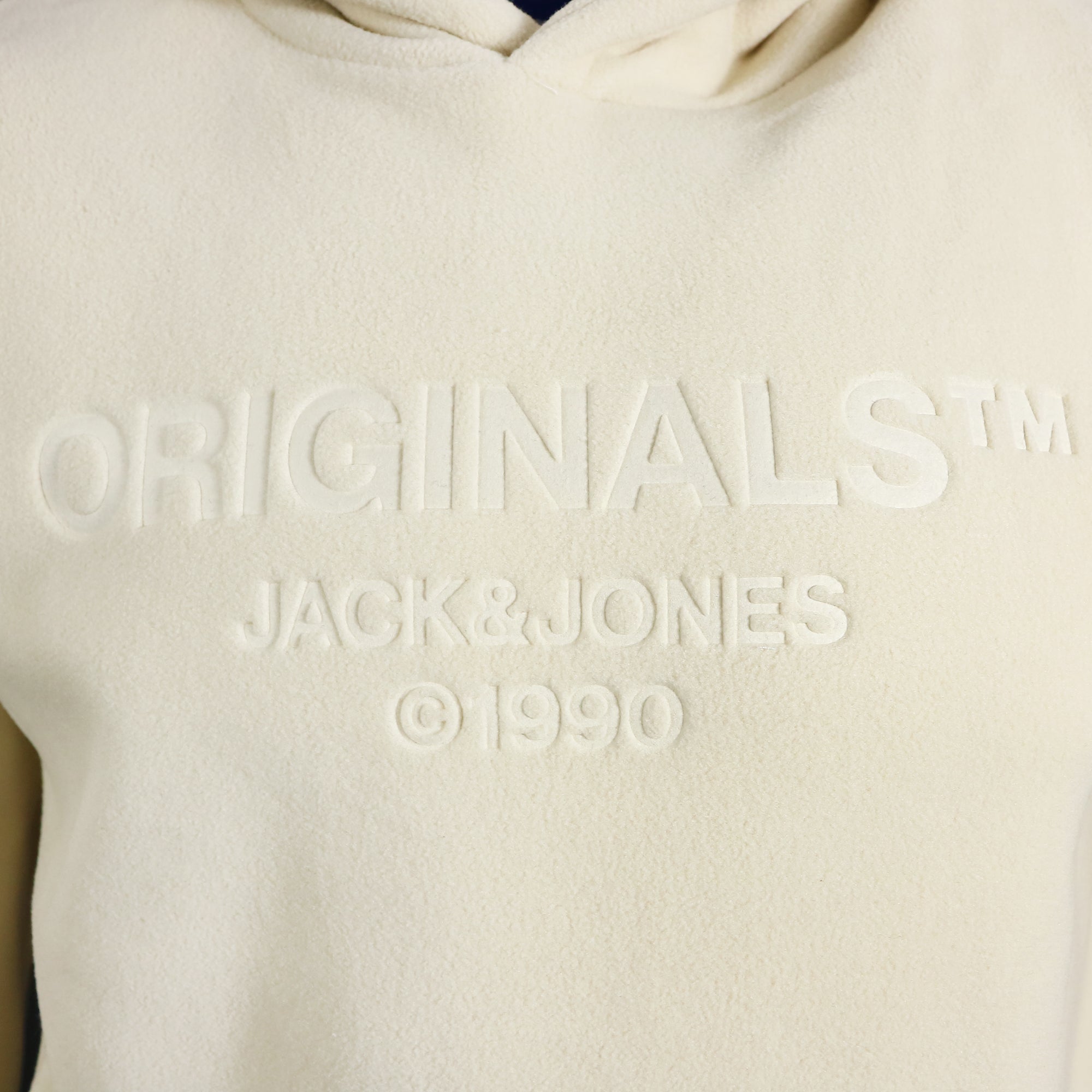 Jacks And Jones Originals Embossed Fleece Moonbeam Pullover Hoodie | Cream Pullover Hoodie