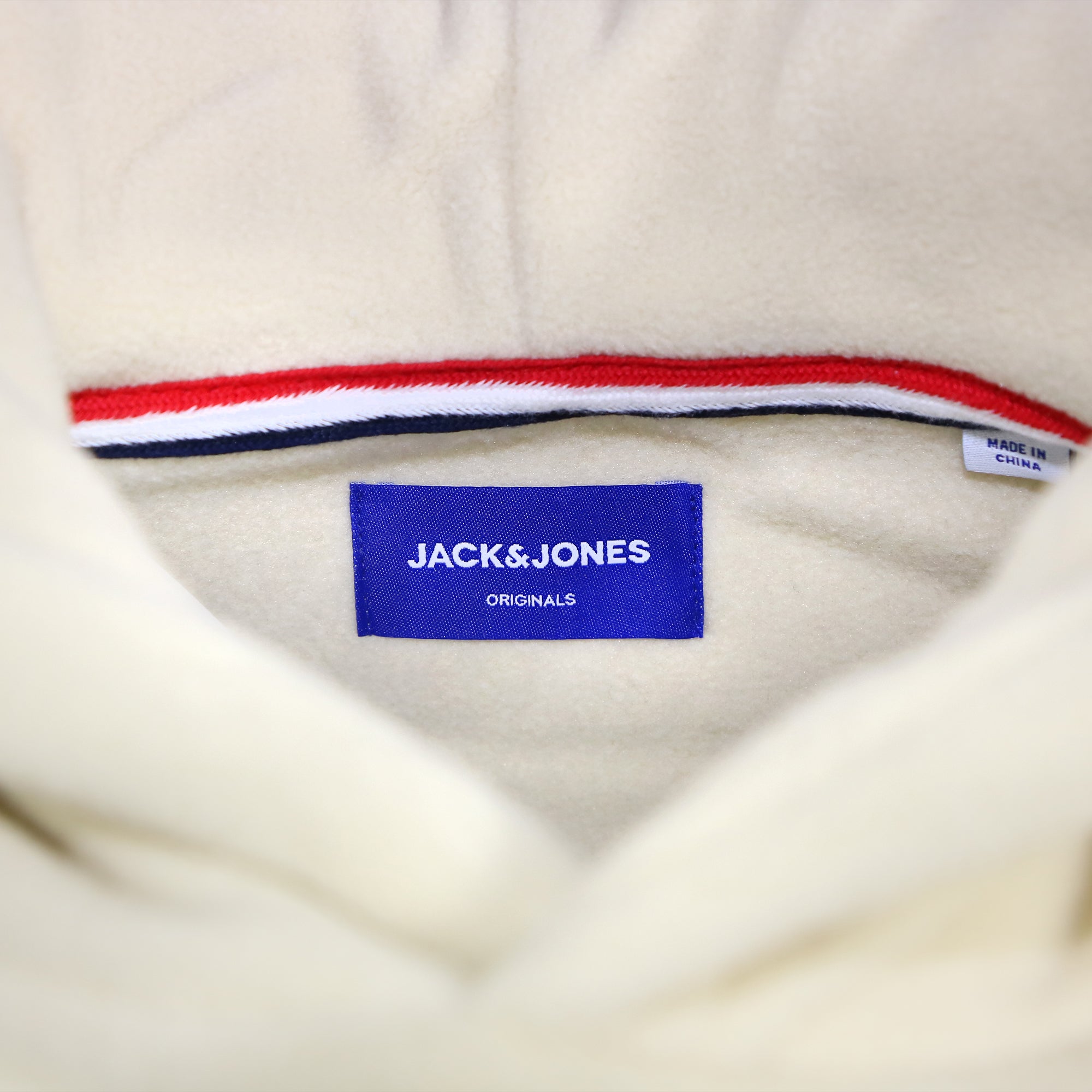 Jacks And Jones Originals Embossed Fleece Moonbeam Pullover Hoodie | Cream Pullover Hoodie