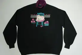 Knitting Turtle Neck Cat Vintage 80's Grandma's Favorite Sweatshirt