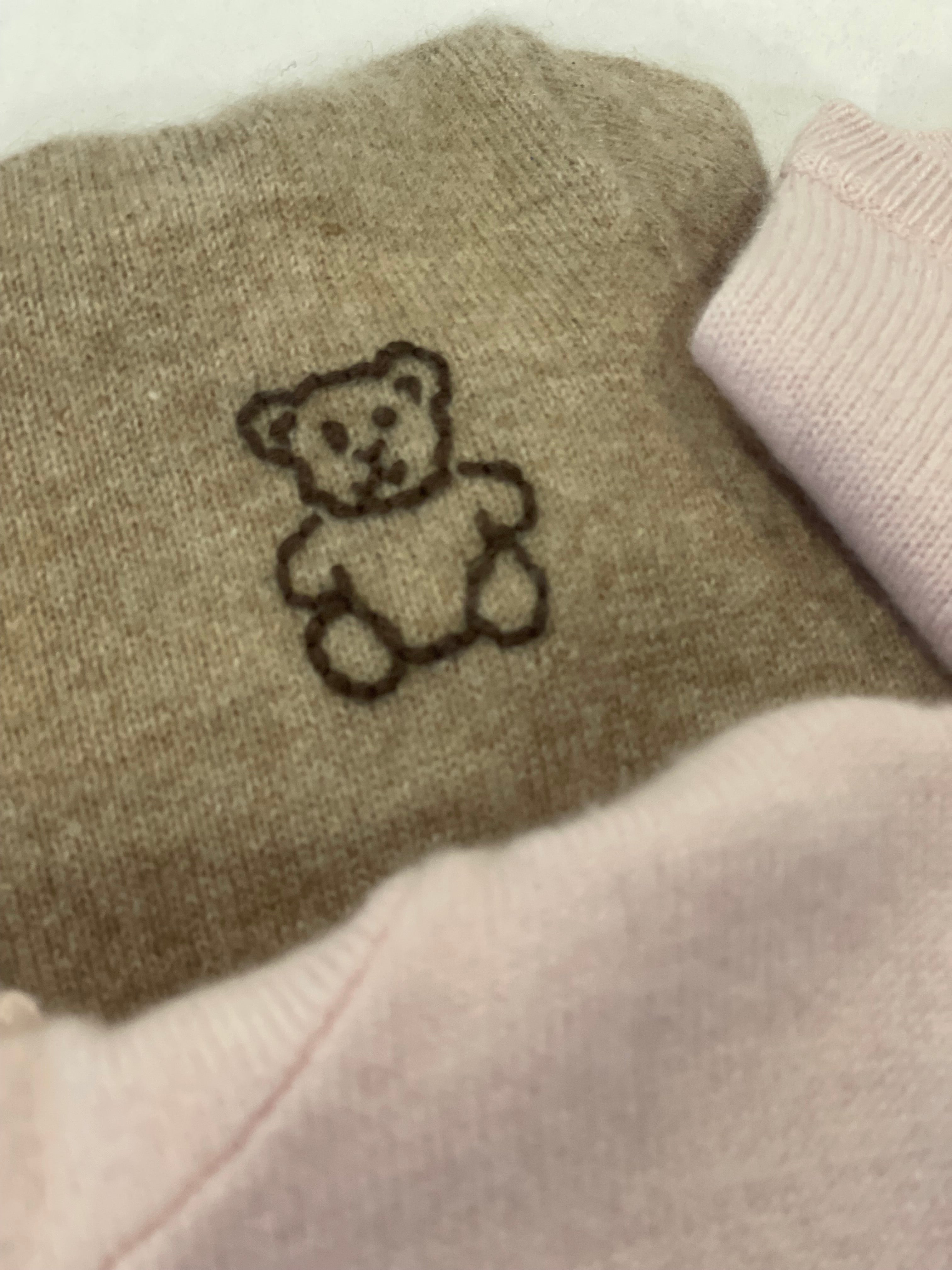 Le Fasheri Tan Cashmere Hand Embroidered Baby Bear Hooded Sweatshirt