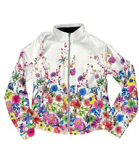 Leather Floral Print Zip Jacket