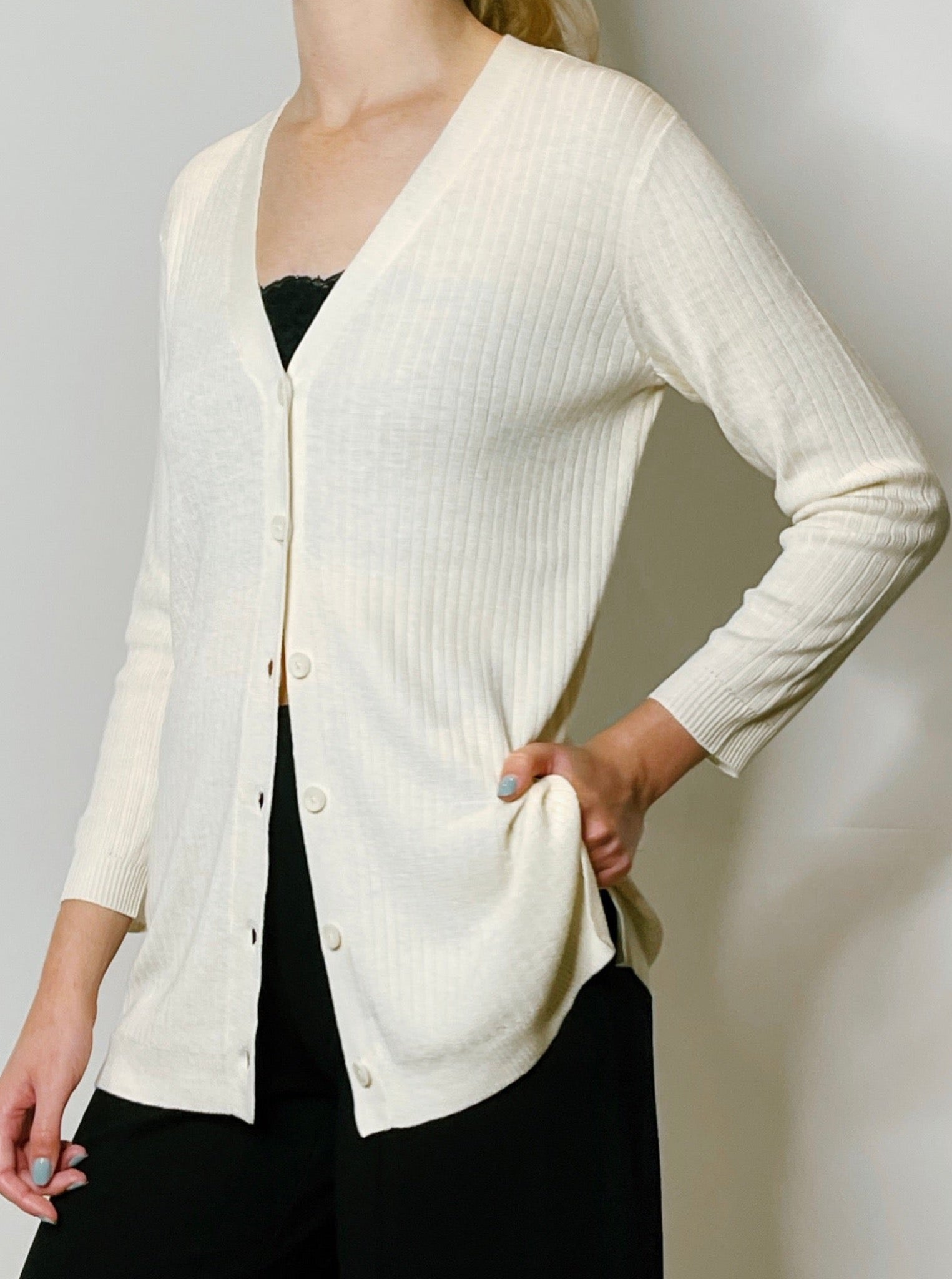 Lightweight Rib Knit Cardigan with Cashmere - The Trinity