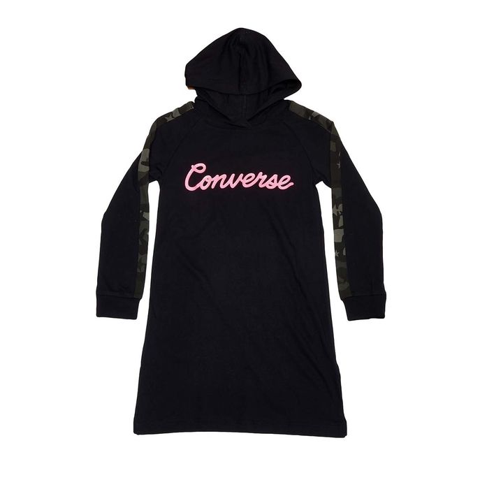 LONG HOODIE WITH LOGO AND CAMO BANDS Kid Black Fuxia