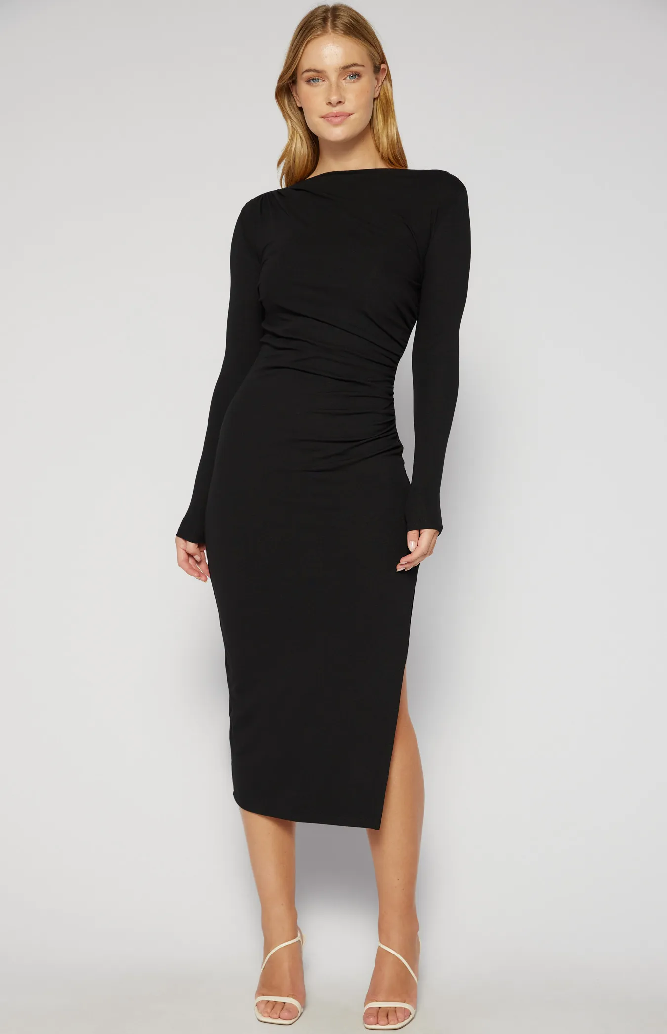 Long Sleeve Ruche Detail Jersey Midi Dress (SDR1550B)