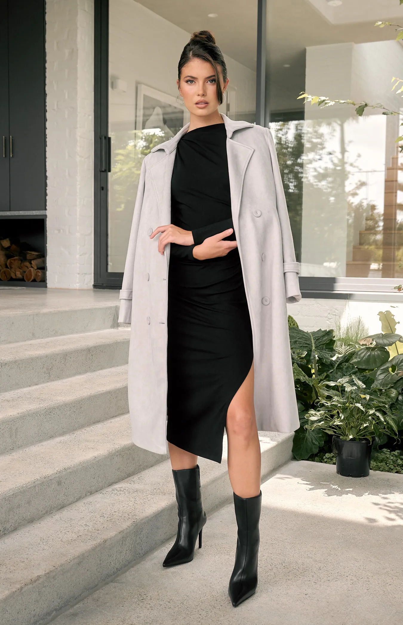 Long Sleeve Ruche Detail Jersey Midi Dress (SDR1550B)