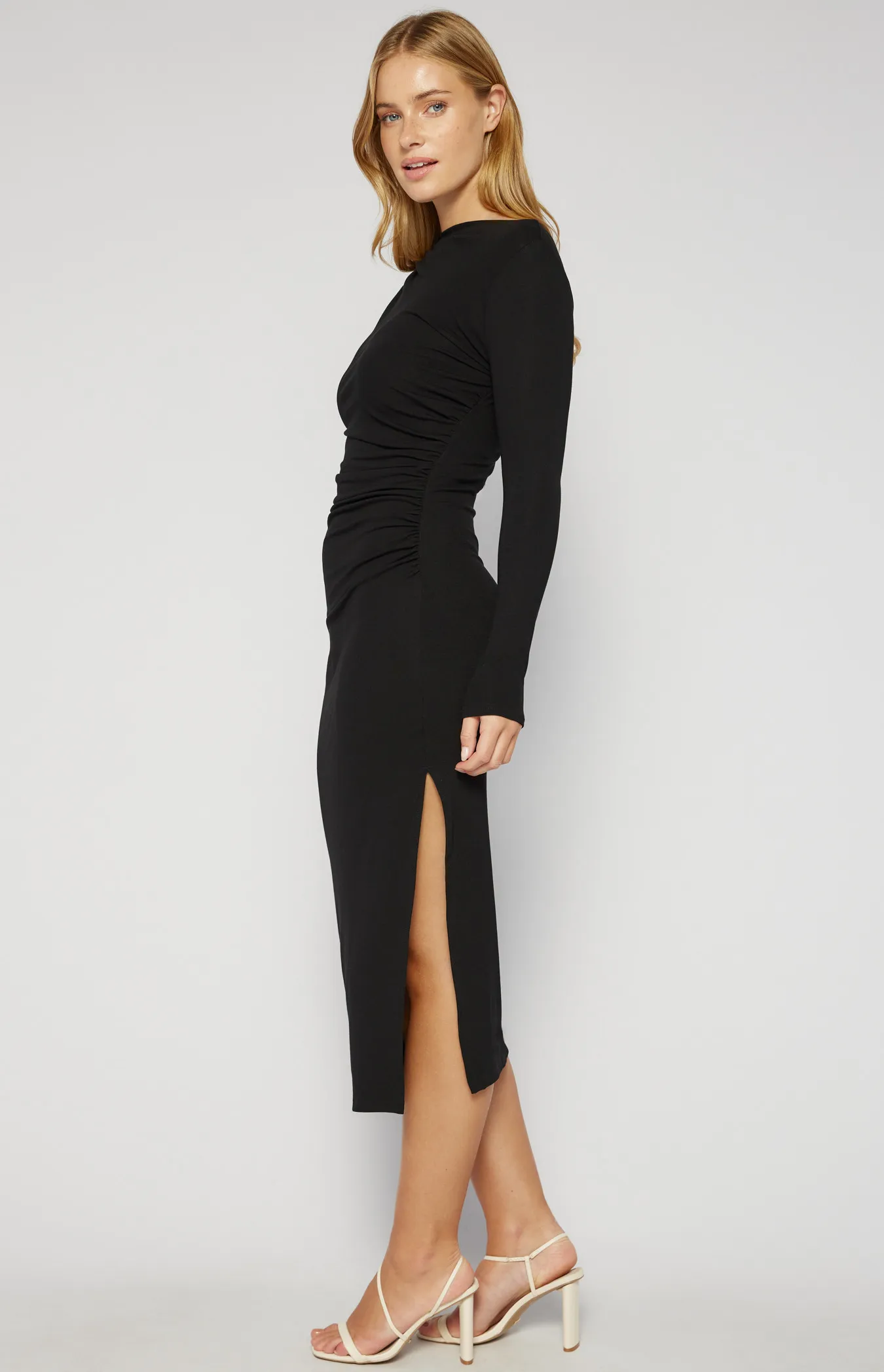 Long Sleeve Ruche Detail Jersey Midi Dress (SDR1550B)