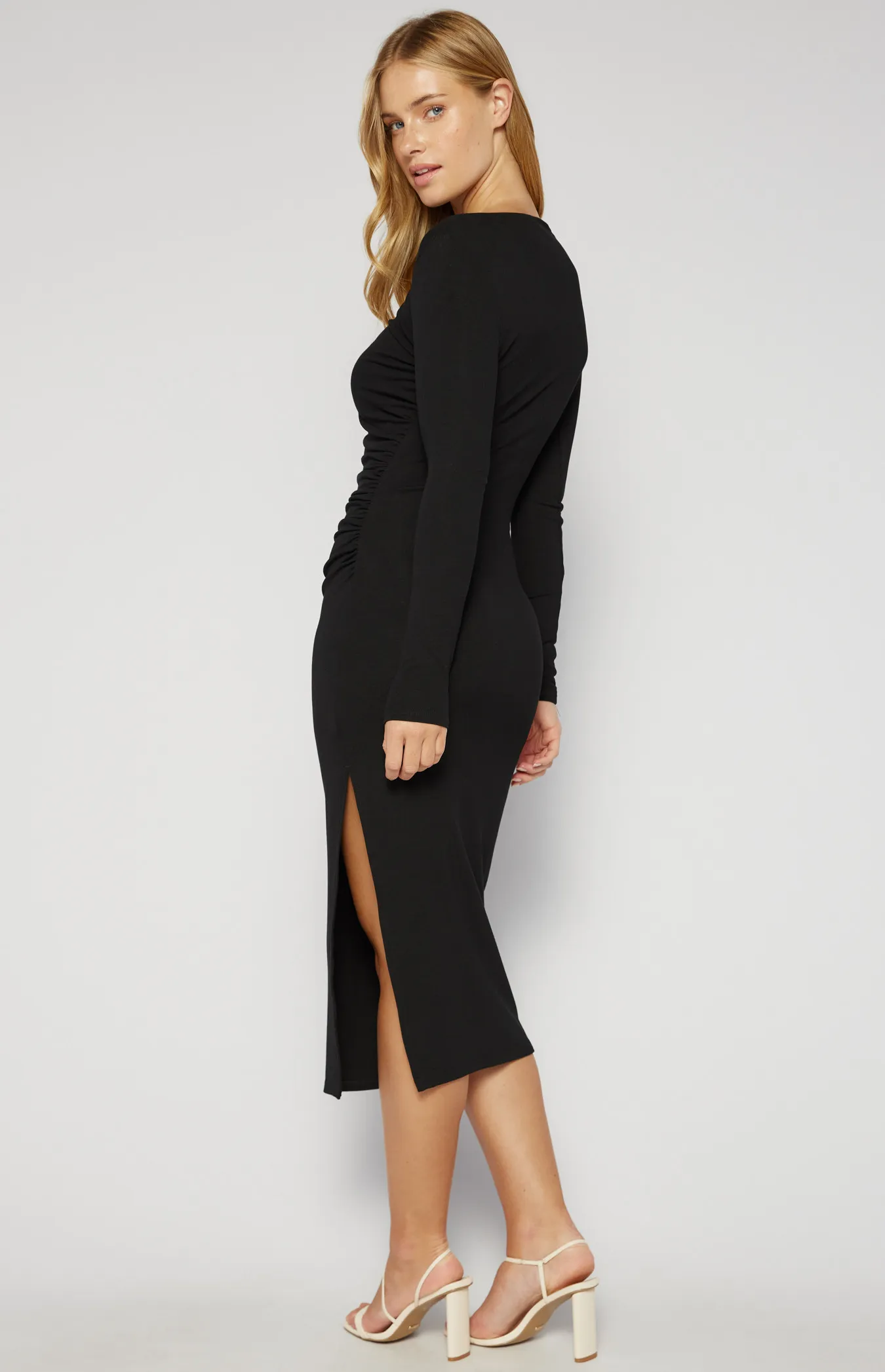 Long Sleeve Ruche Detail Jersey Midi Dress (SDR1550B)