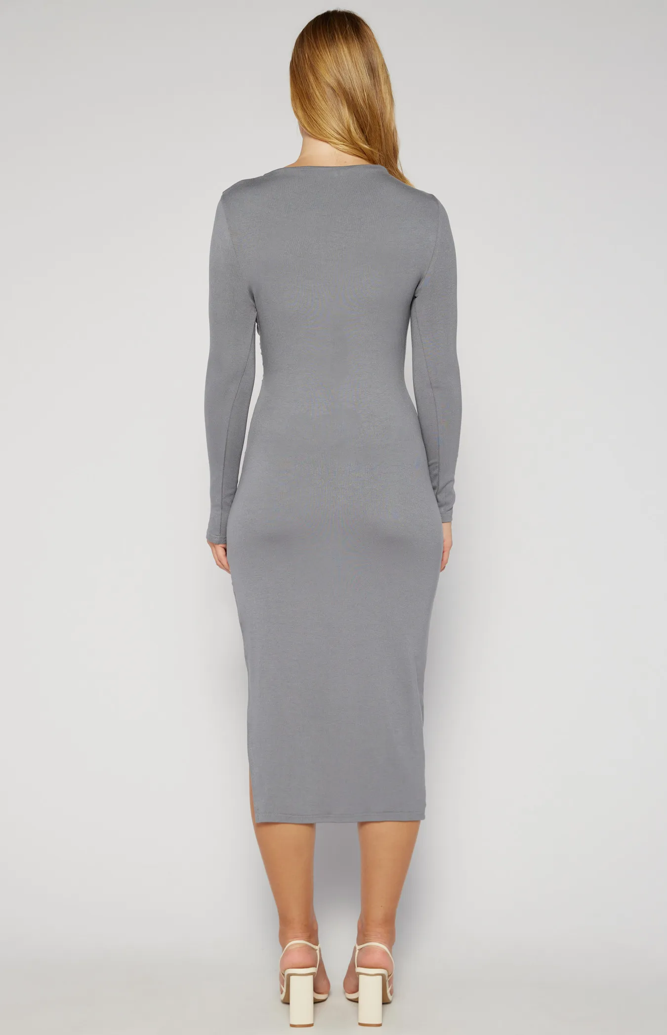 Long Sleeve Ruche Detail Jersey Midi Dress (SDR1550B)