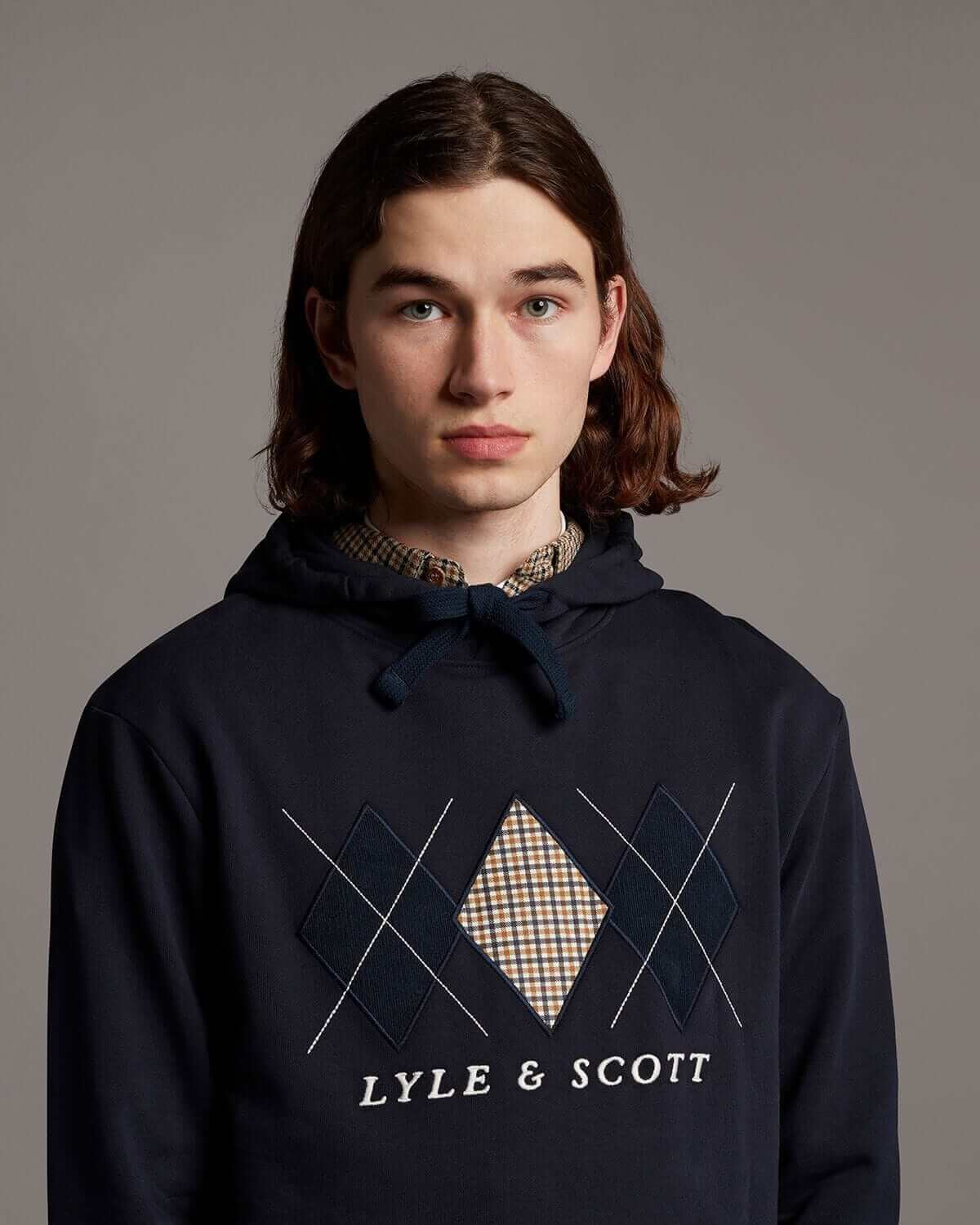 Lyle and Scott ARCHIVE Diamond Applique Hoodie Dark Navy