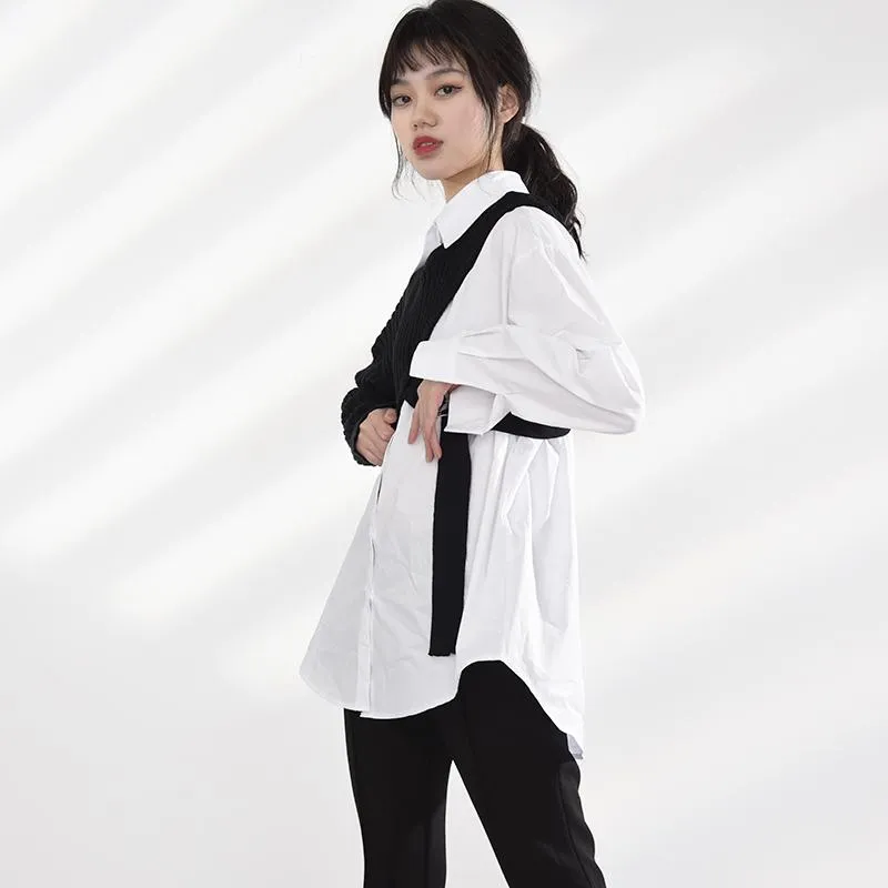 Manami Knitted Long Sleeve Irregular Shirt - Black