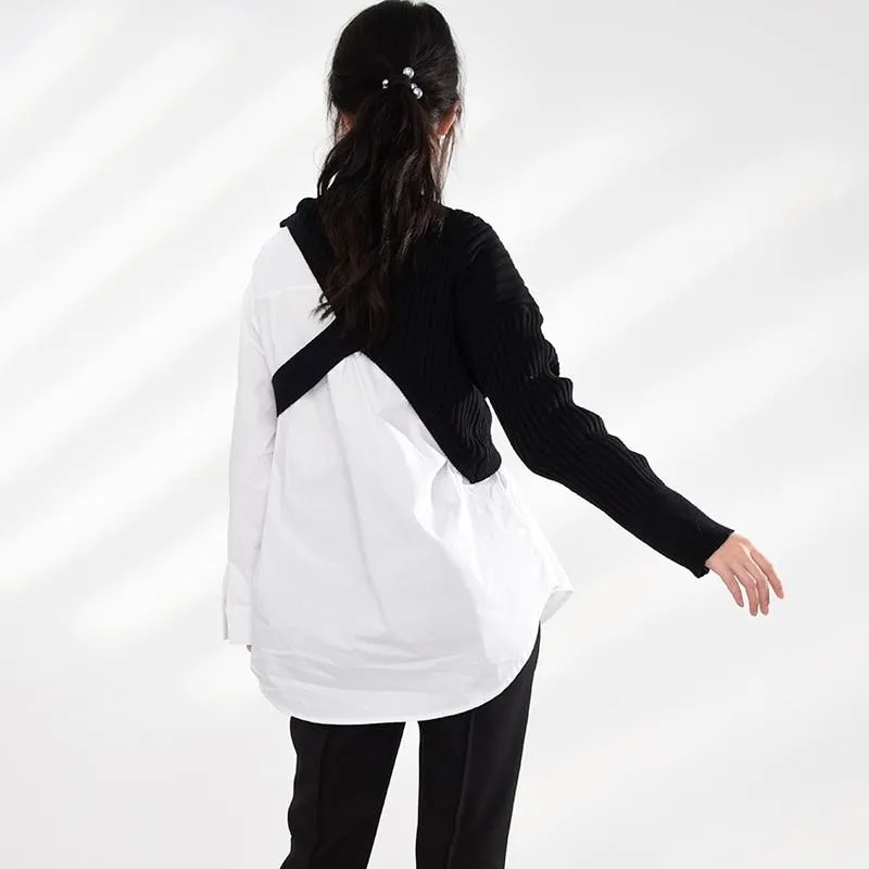 Manami Knitted Long Sleeve Irregular Shirt - Black