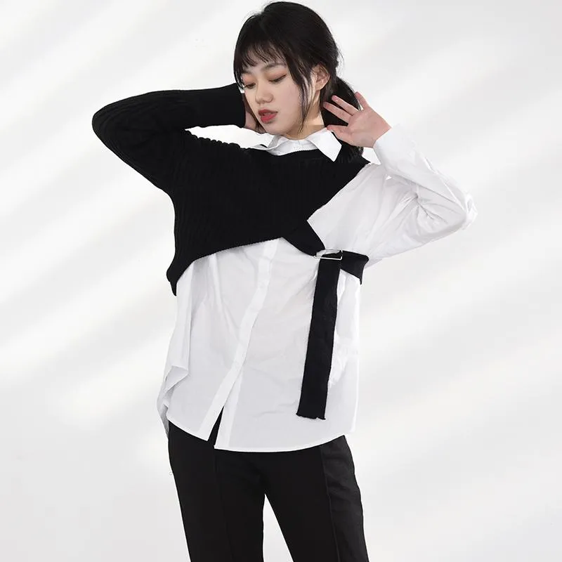 Manami Knitted Long Sleeve Irregular Shirt - Black