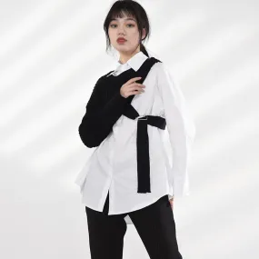 Manami Knitted Long Sleeve Irregular Shirt - Black