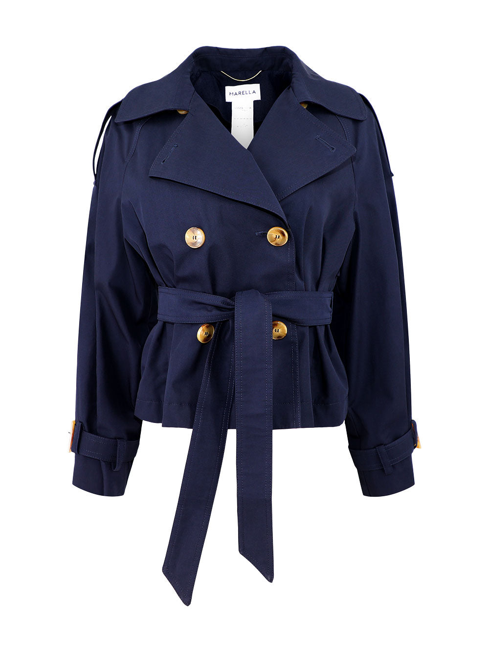 Marella Uragano Double-Breasted Cropped Trench in Navy