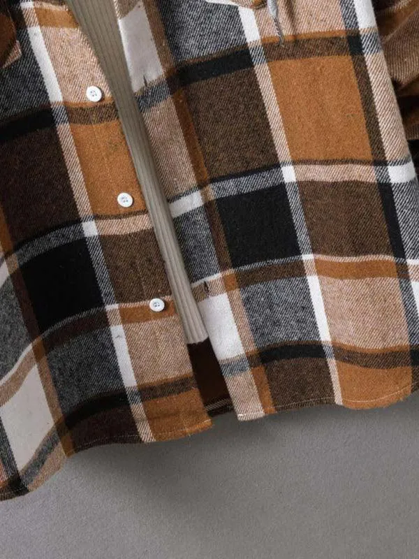 Men Hooded Winter Plaid Flannel Shirt